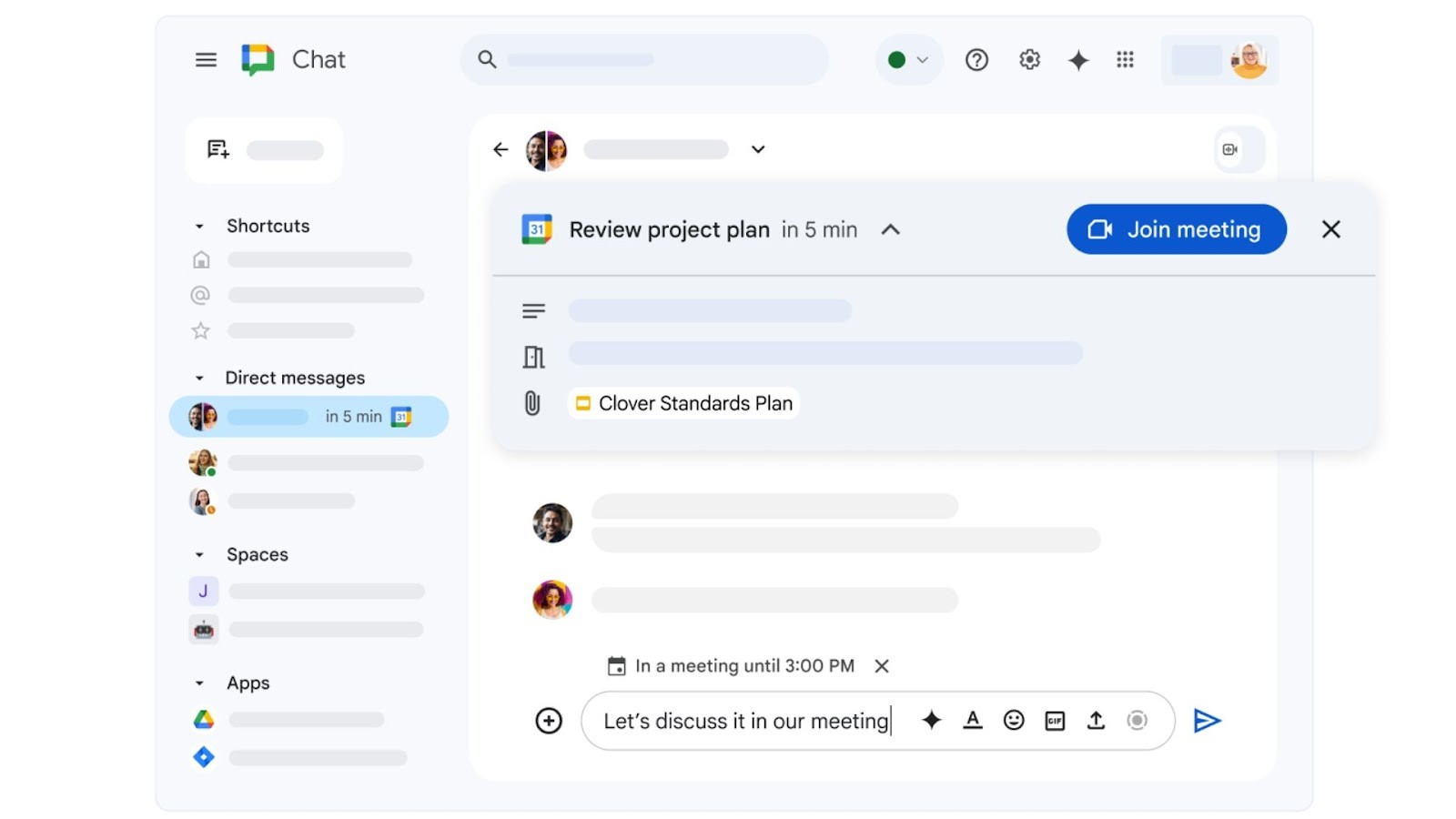 Google Chat’s workspace supports access and communication interface