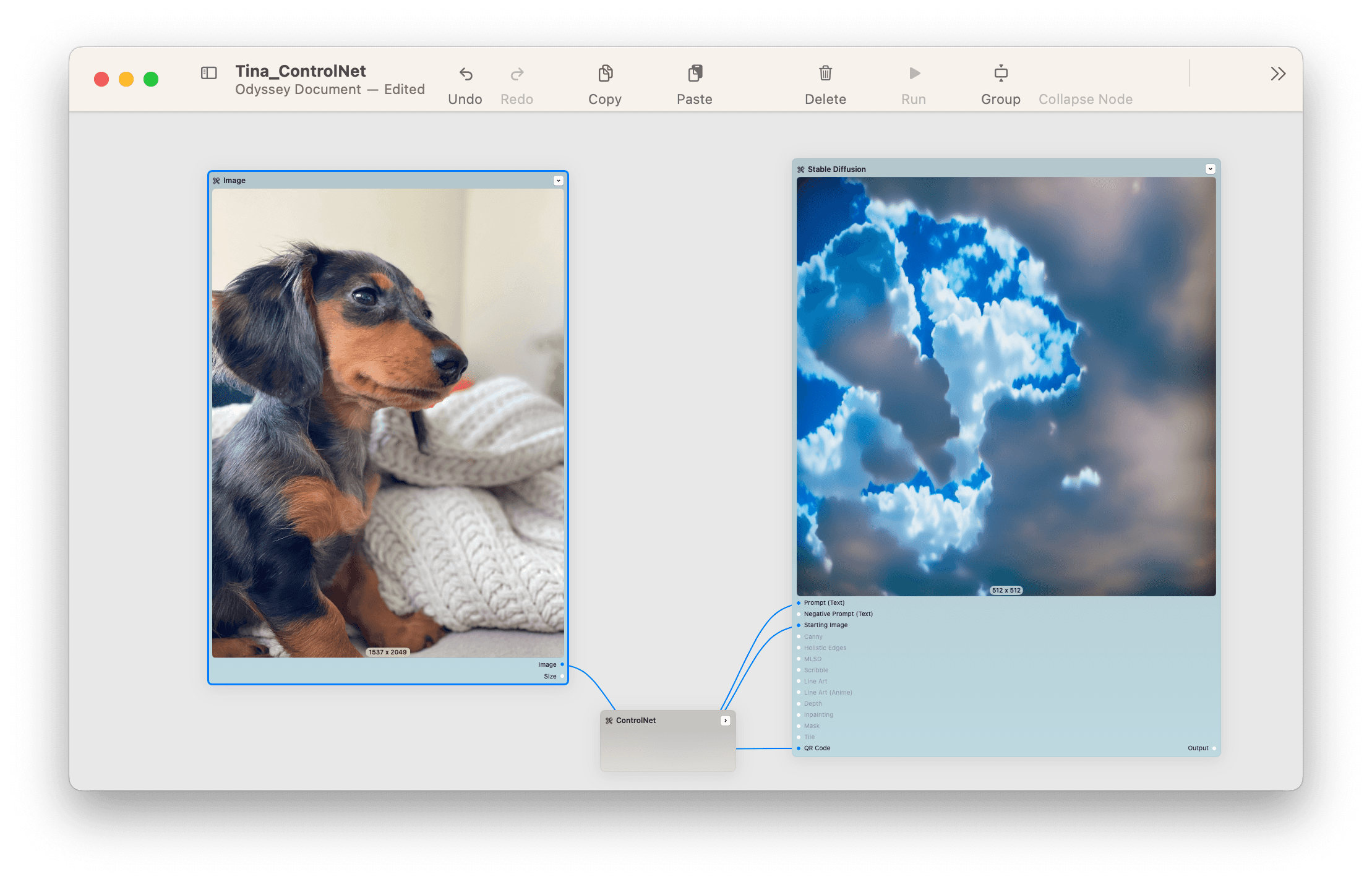 ControlNet example image of a puppy in the clouds