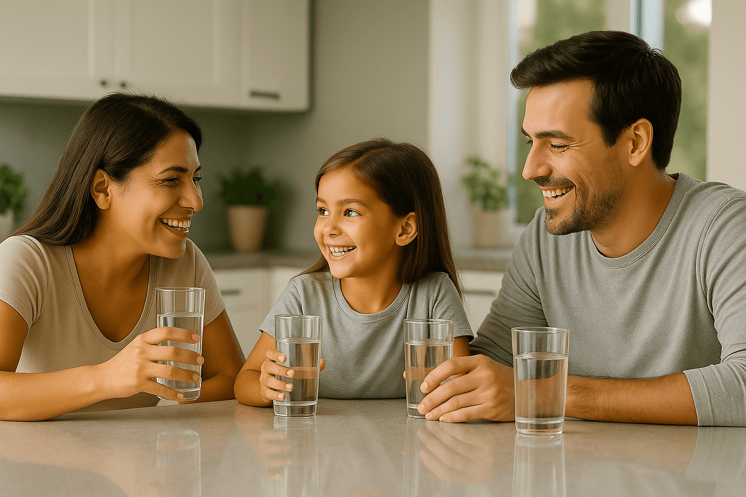 family drinking clean water
