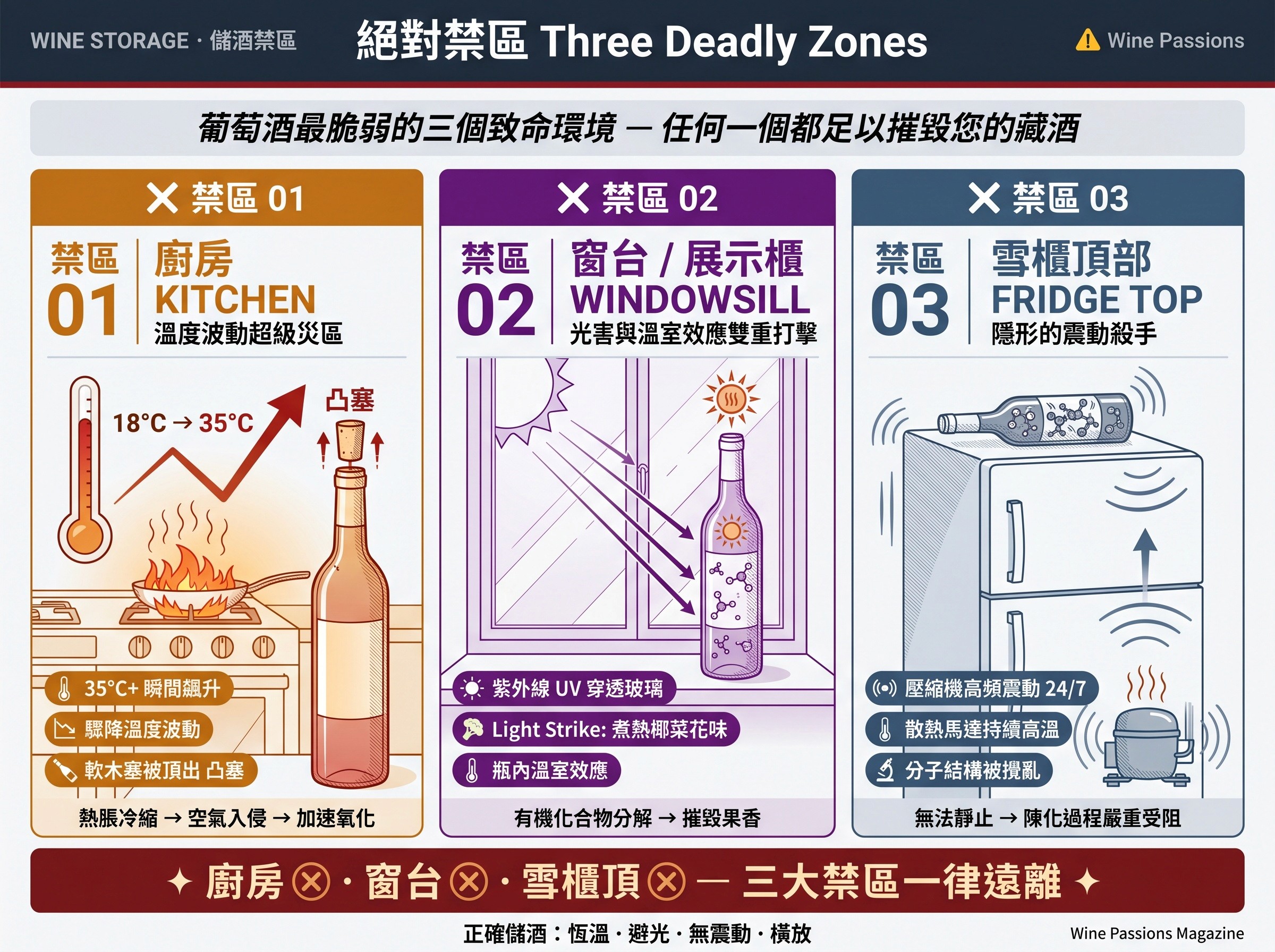避開致命區：廚房(高溫波動)與窗邊(陽光直射)的絕對禁區
