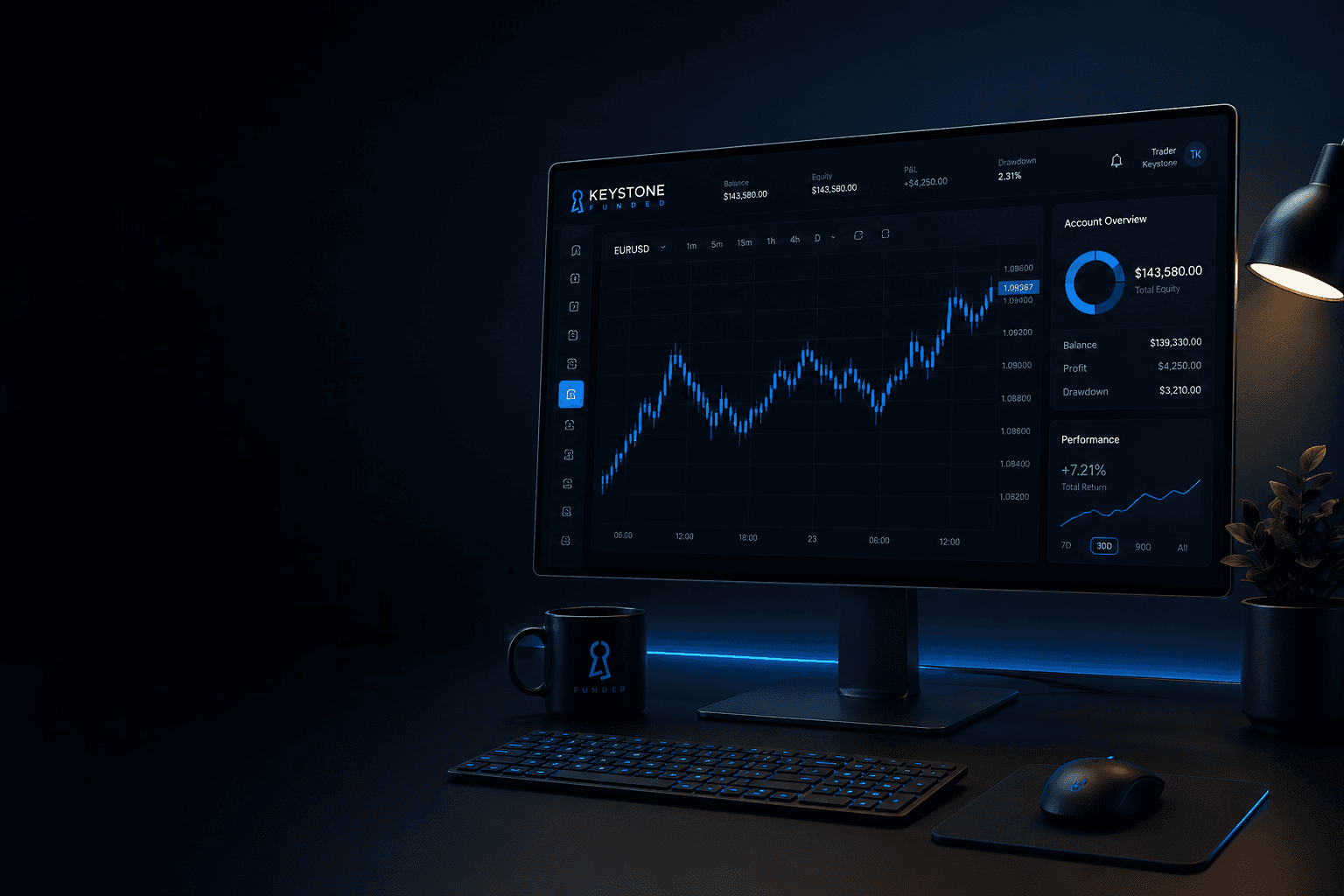 Keystone Funded trader dashboard on TradeLocker