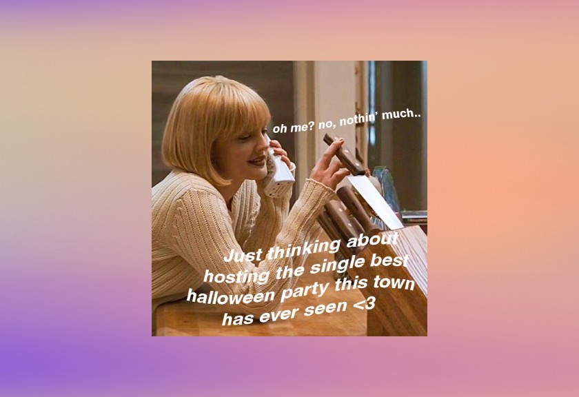 Minimalist birthday invitation featuring a cozy living room with gold 'Birthday' balloons, inspired by Harry Styles