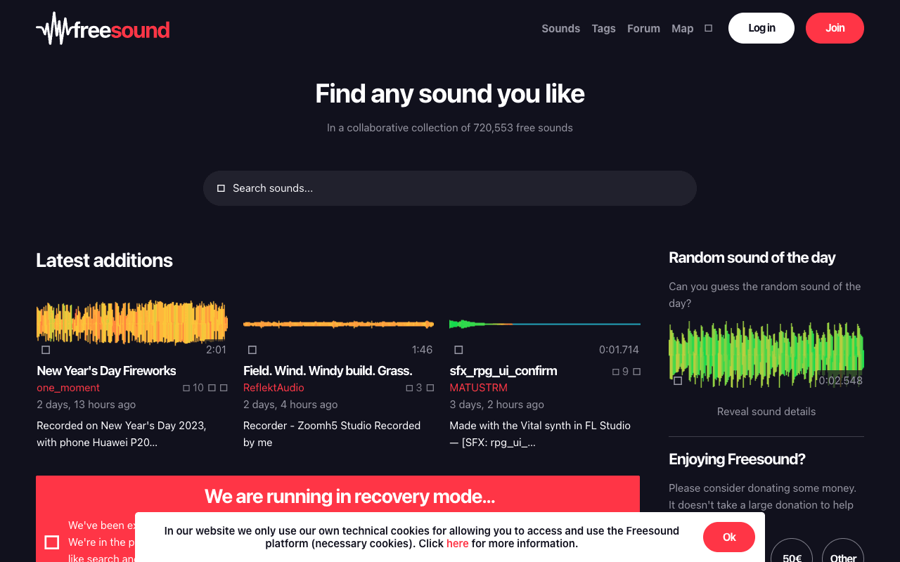 Freesound екранна снимка