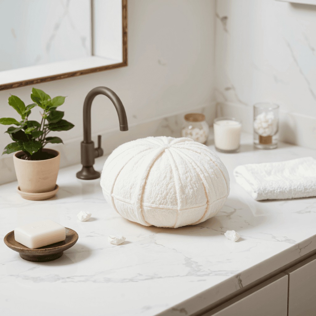 product photography of bath pouf