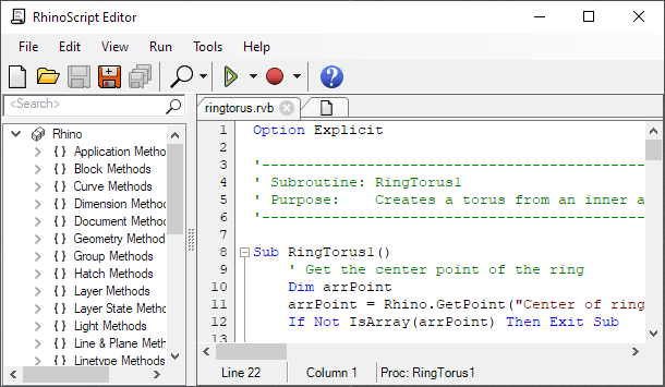 Scripts for Rhino can be written in RhinoScript or Python, but regardless of which you choose, they serve the same purpose of helping automating tasks that would normally be arduous or adding new functionality.