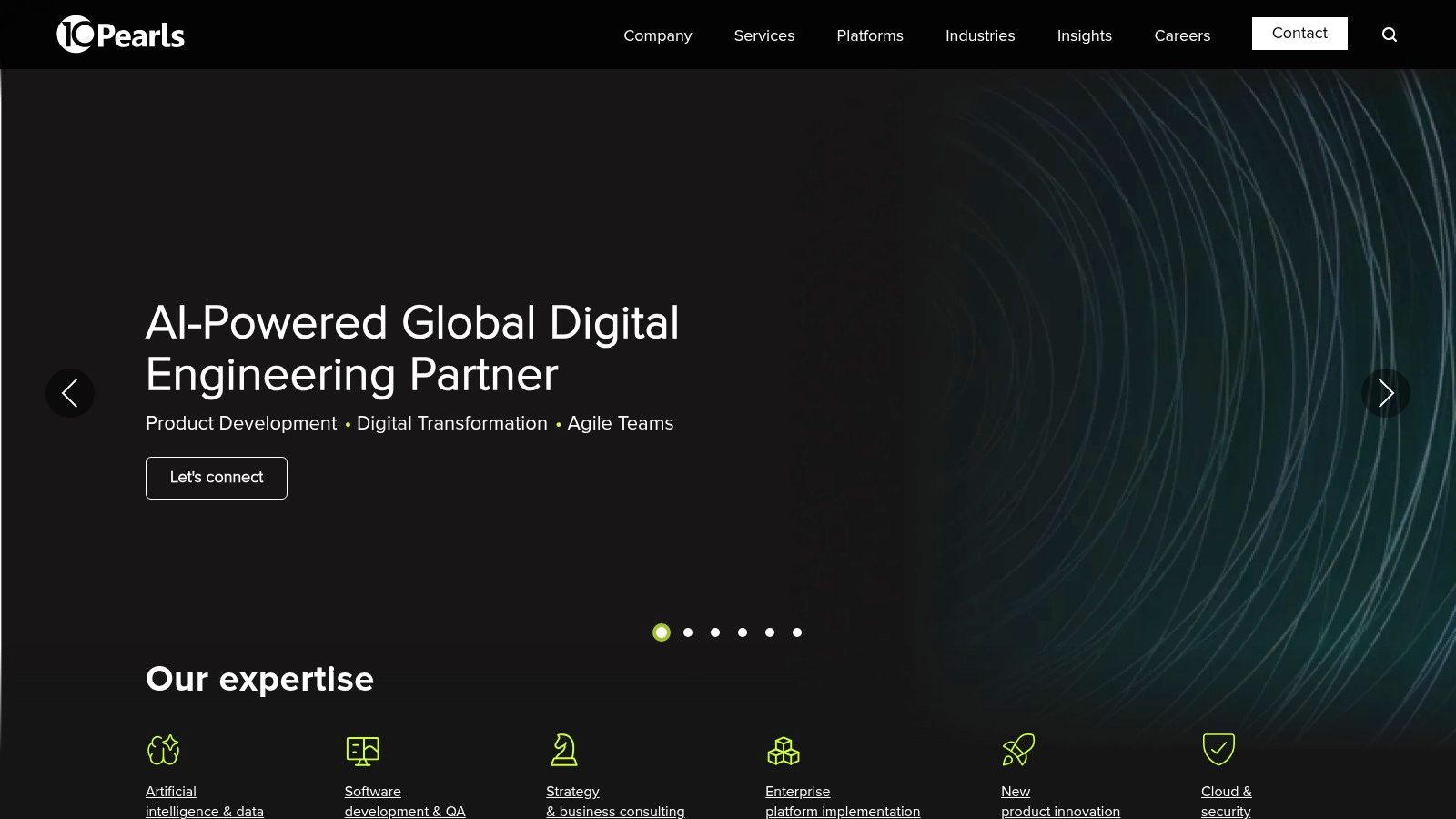 10Pearls website showing digital engineering services