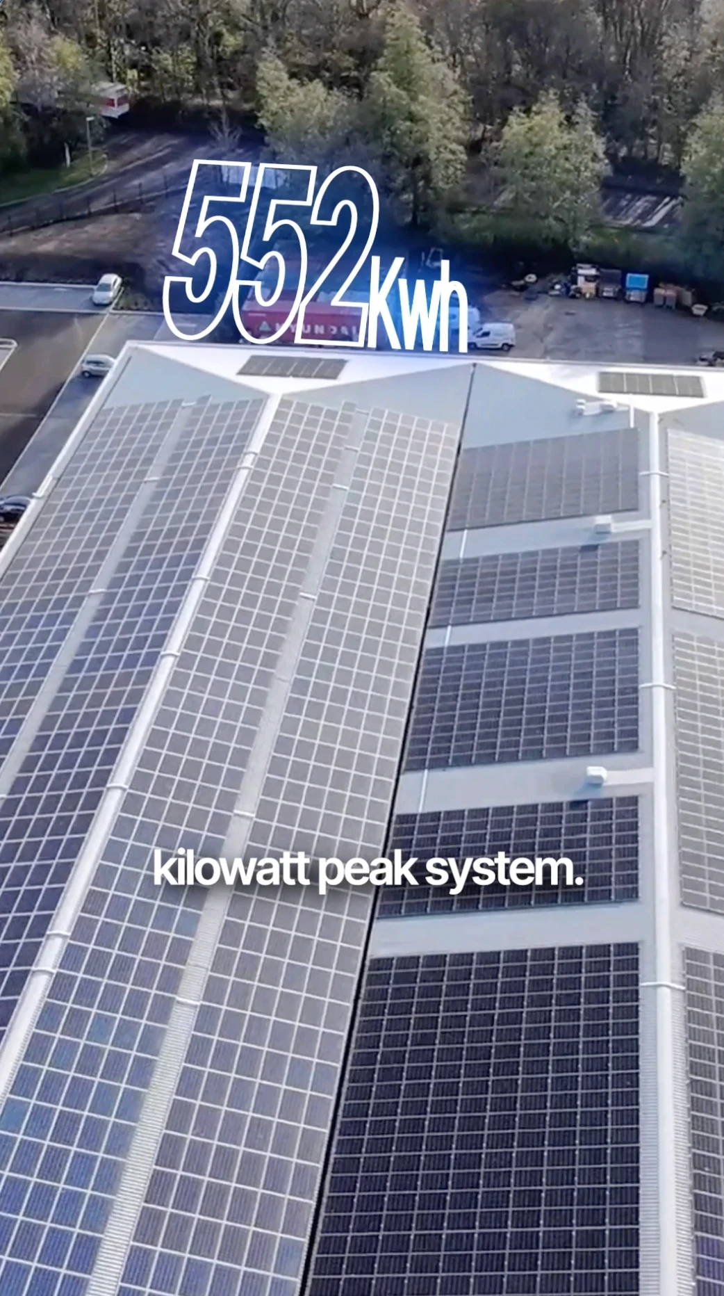 Aerial shot of a 552kWp commercial solar system