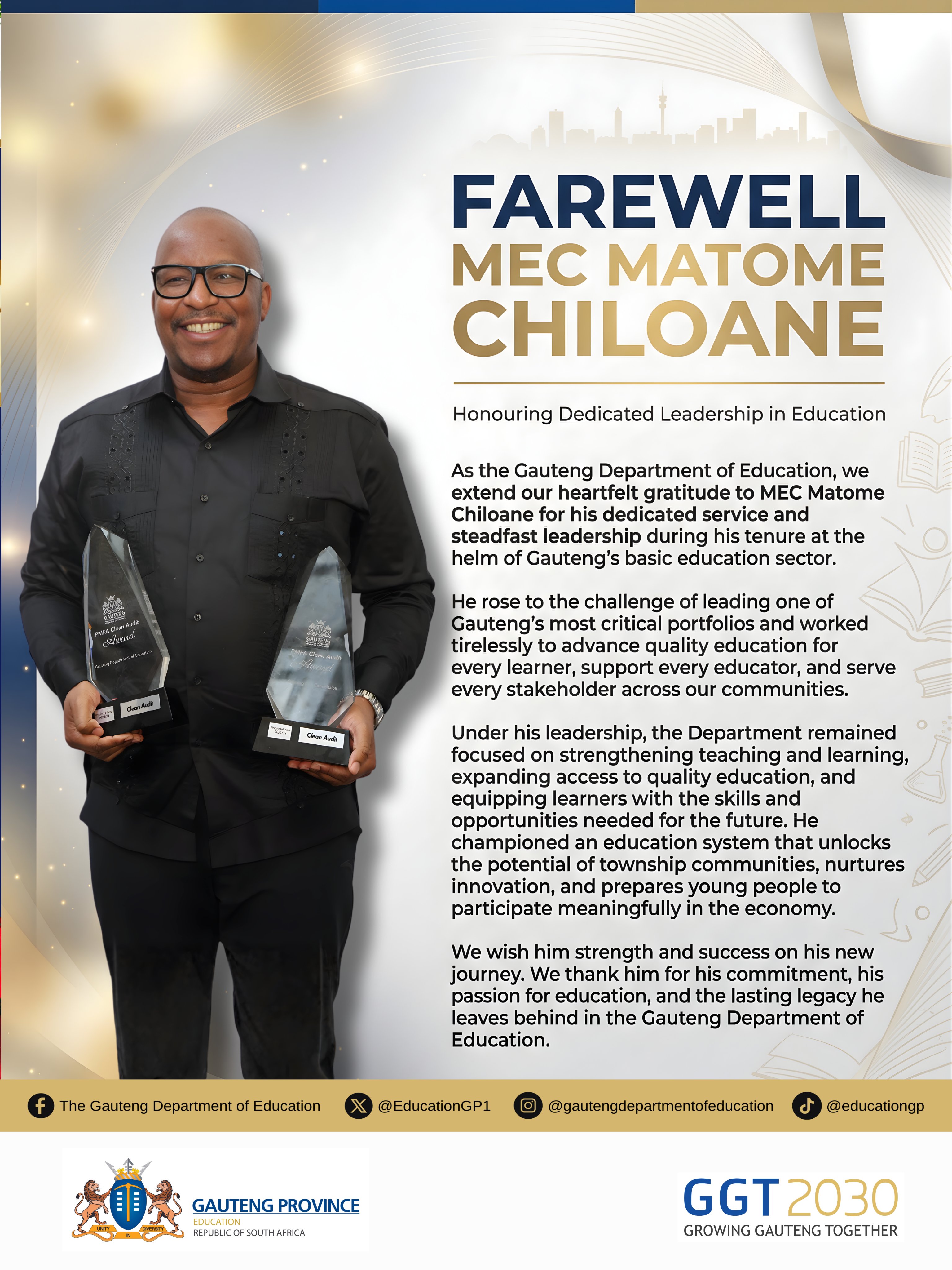 Photo:Gauteng Education Department bids farewell to Matome Chiloane – South African Daily