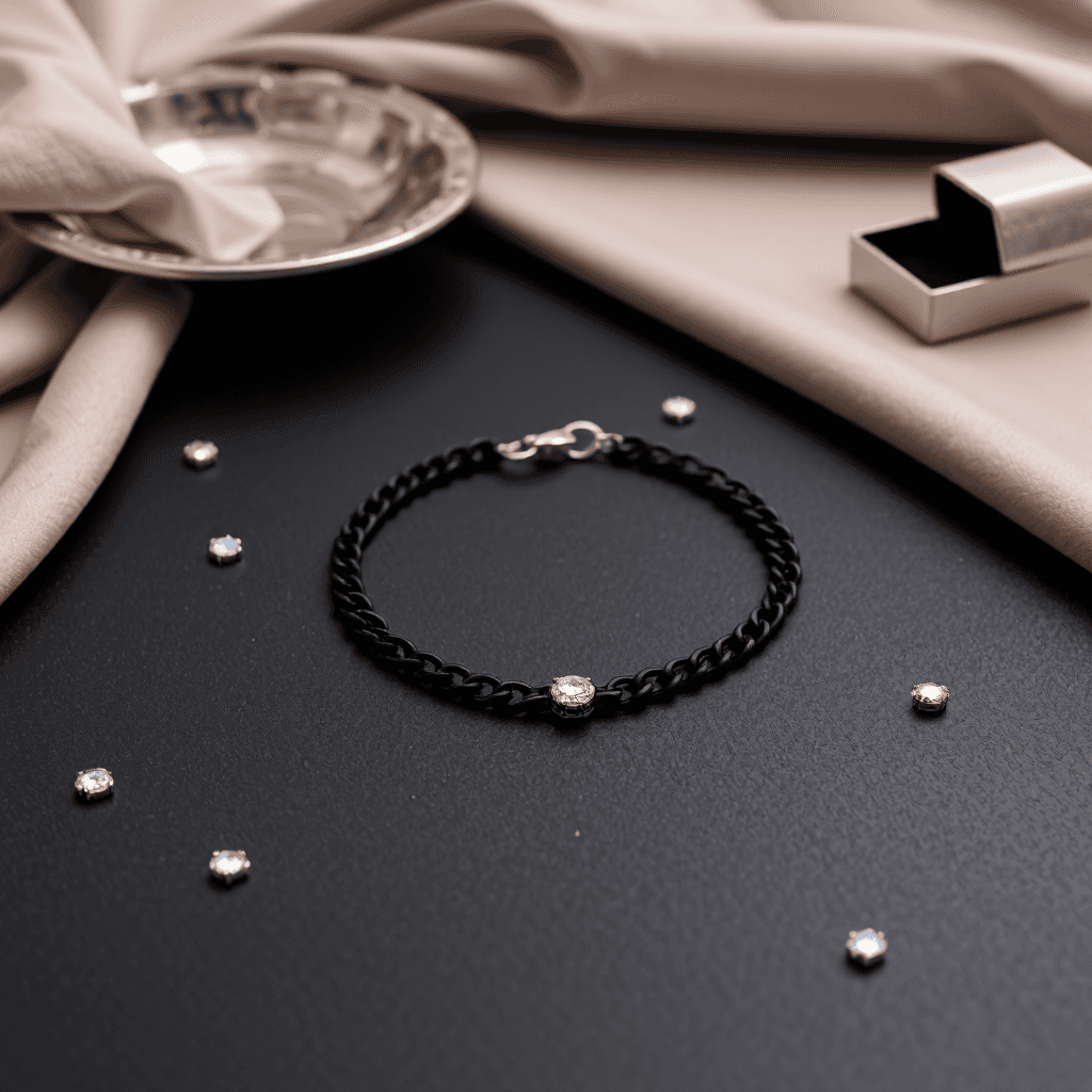 product photography of black chain bracelet