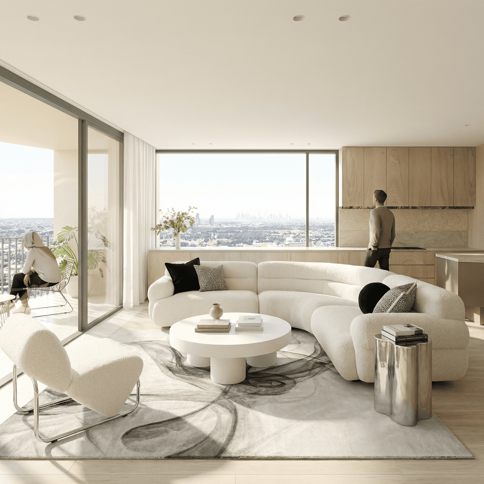 Warm dining nook with brown walls, modern pendant light, round table, green chairs, and dried pampas grass.