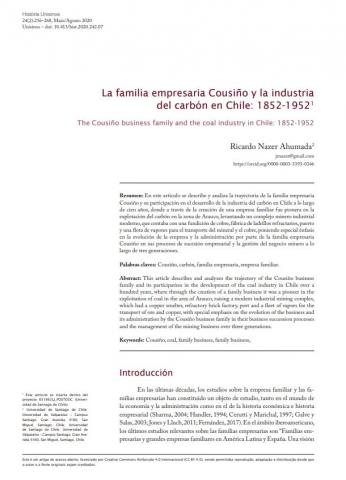 La familia empresaria Cousiño y la industria del carbón en Chile: 1852-1952