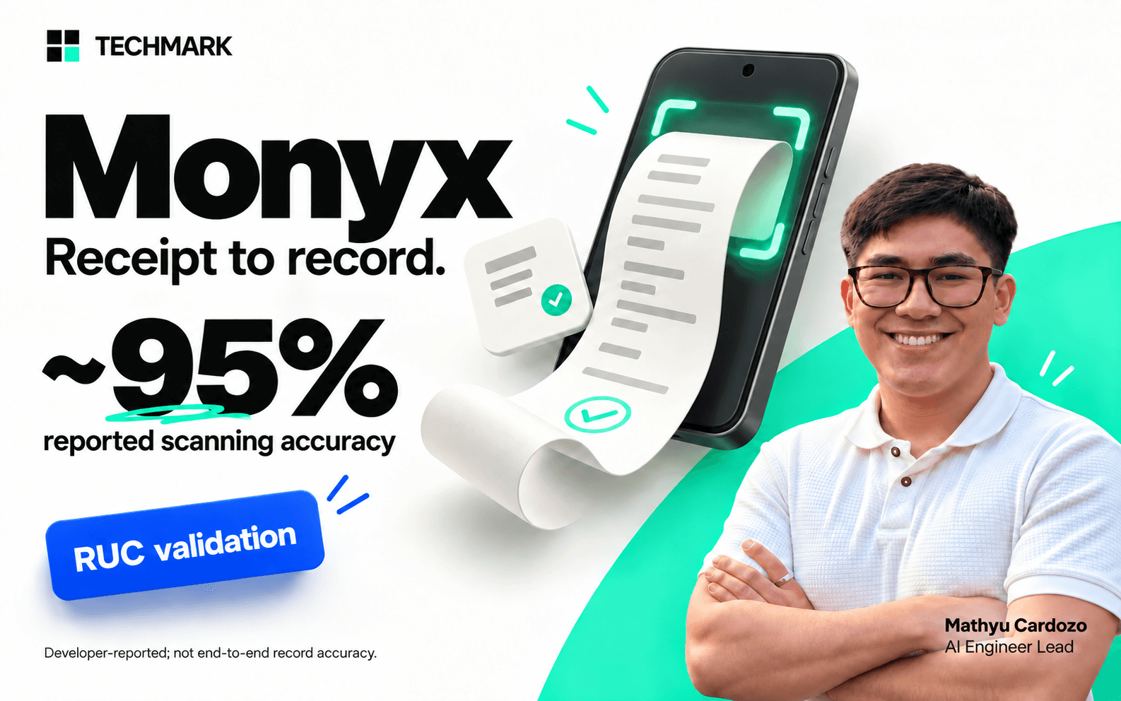 From receipt photo to recorded expense. Independent product designed and developed by Mathyu Cardozo.