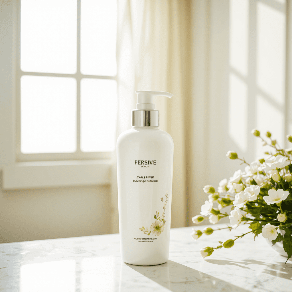 product photography of bottle of hair treatment product