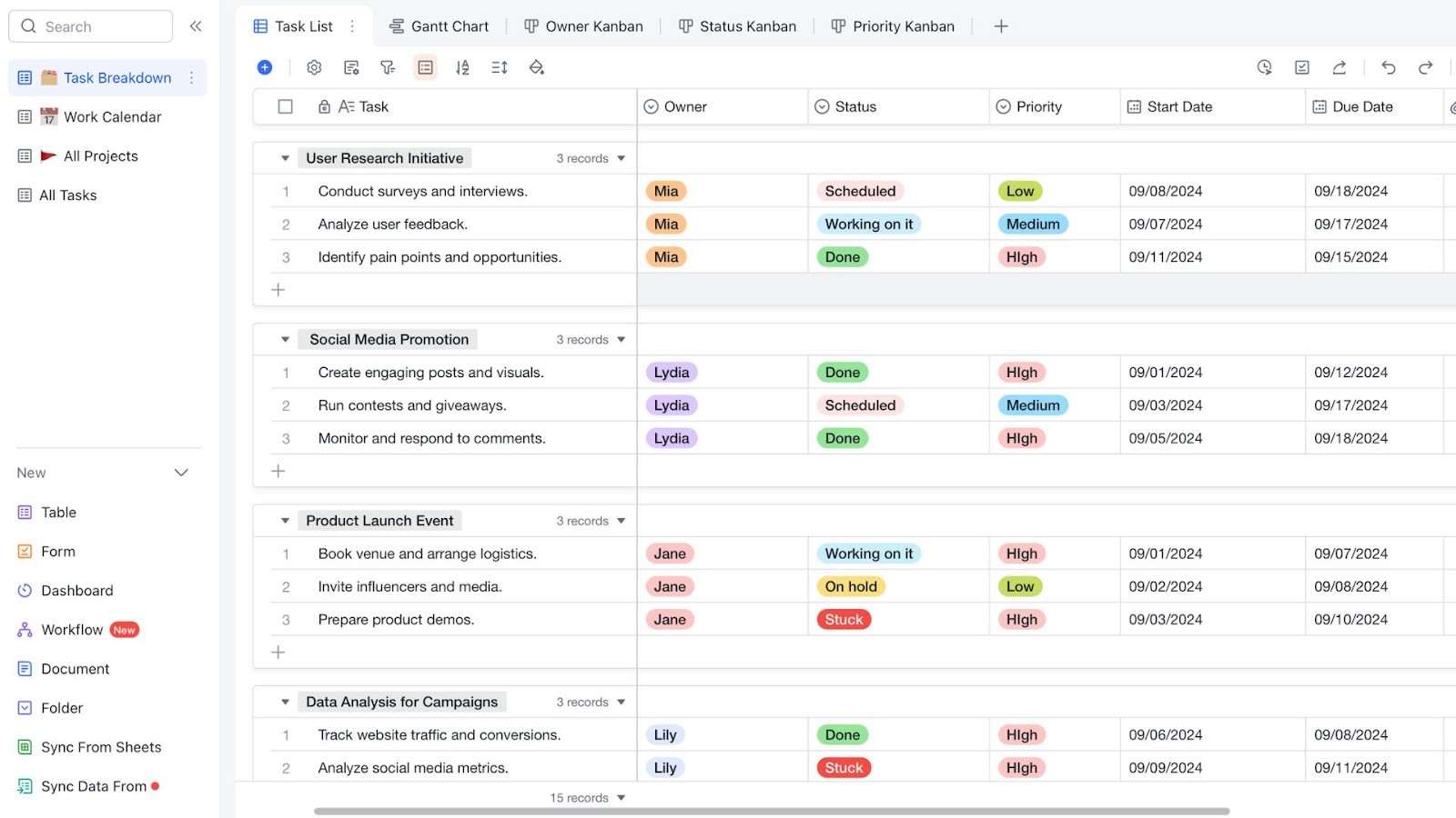 Lark Team Work Calendar template