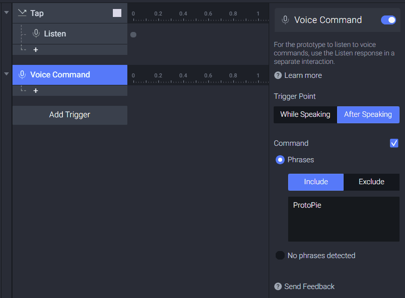 Voice Command’s property panel