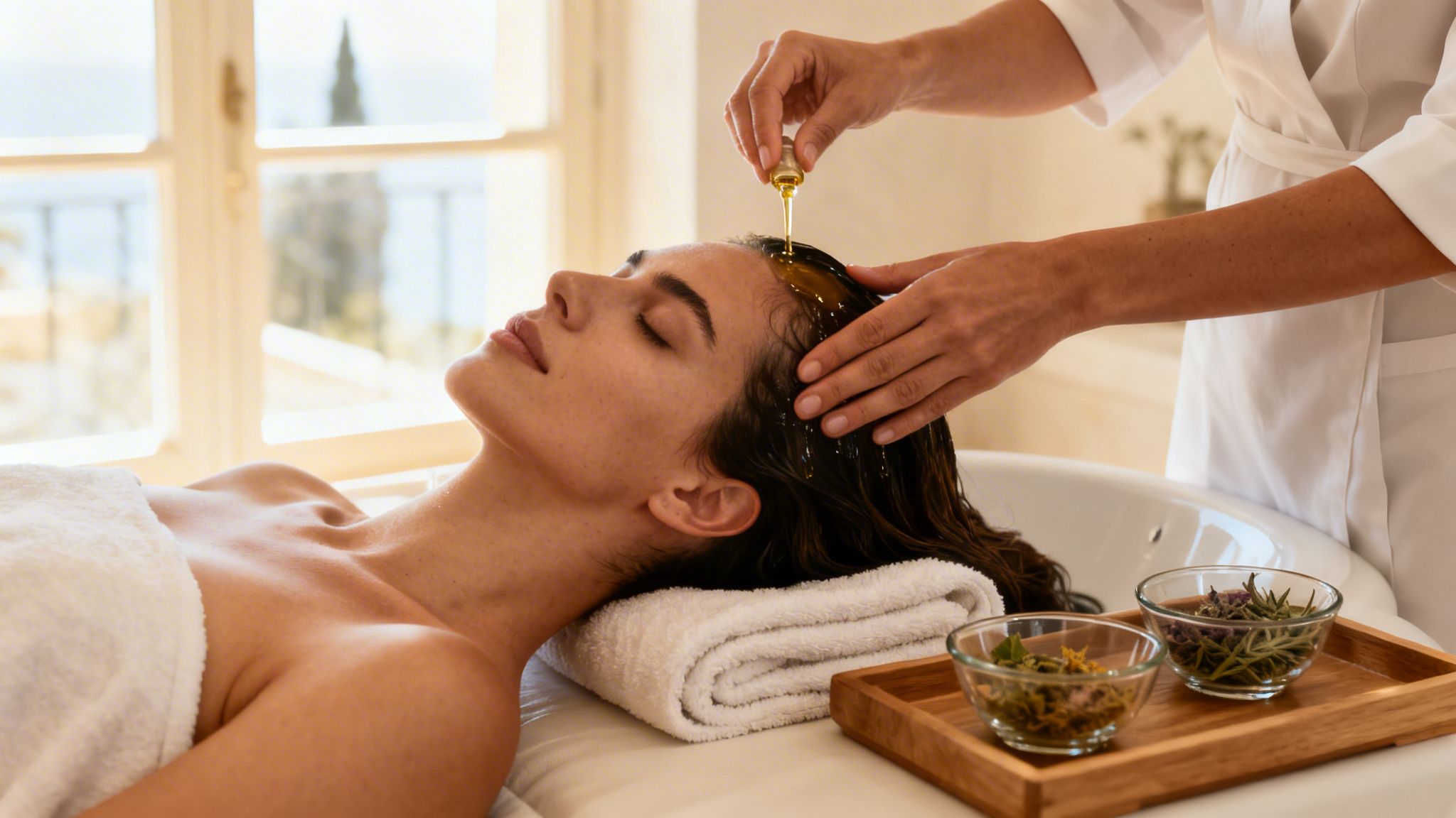 A woman getting her hair treated