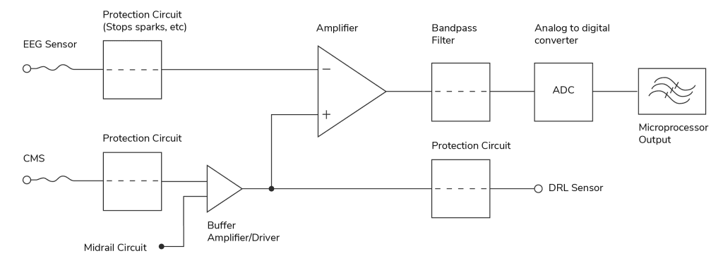 Simplified block diagram of EEG signal transmission.