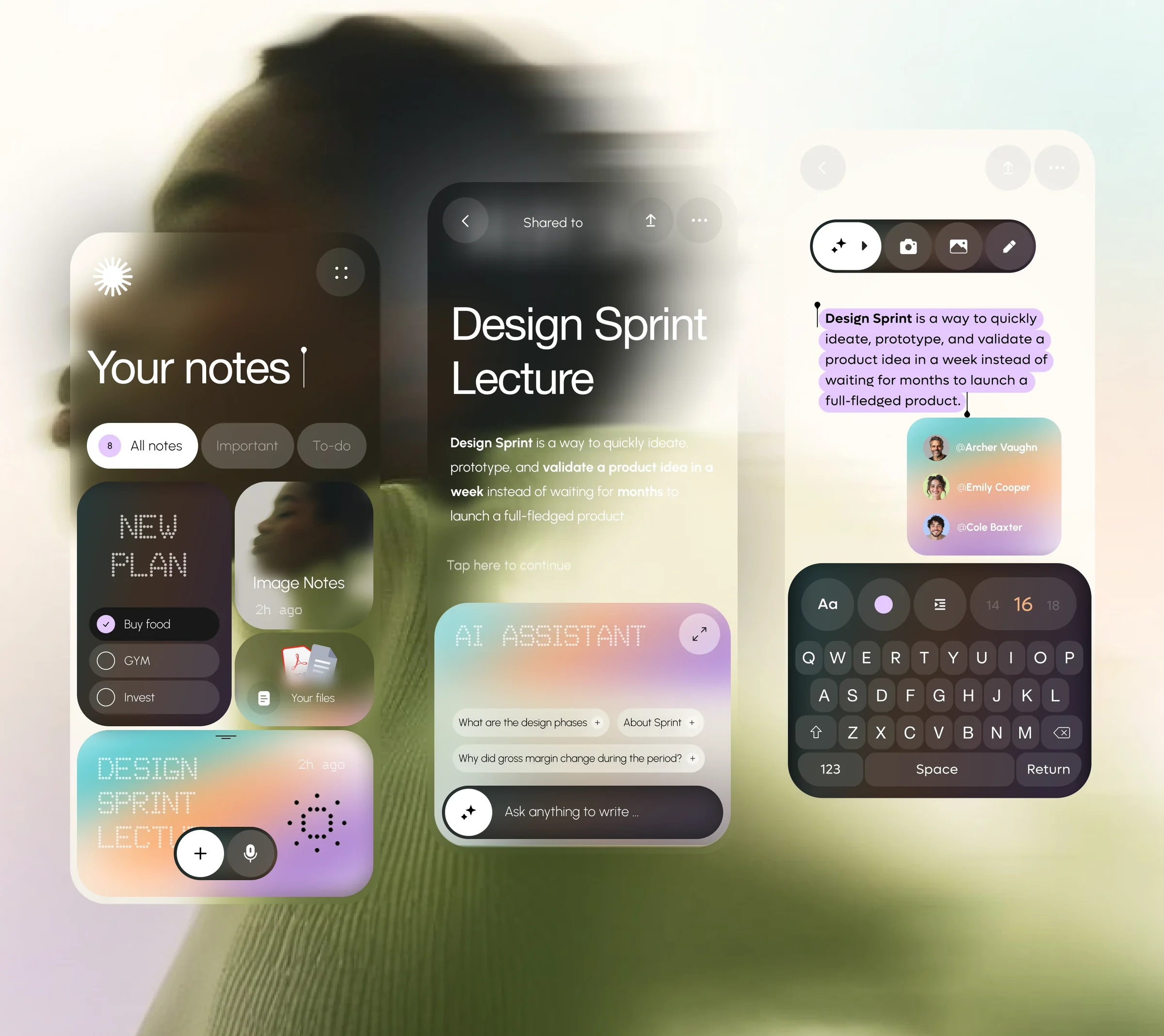 Your notes, a lecture, the AI assistant and the keyboard
