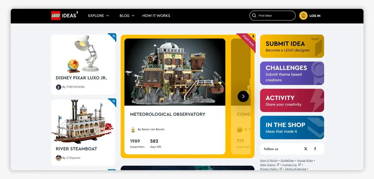 Screenshot of the LEGO Ideas platform