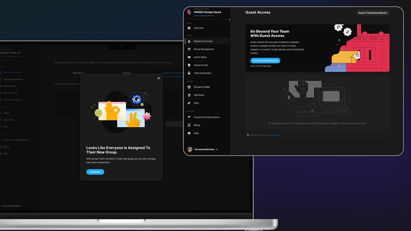 laptop with parsec dashboard