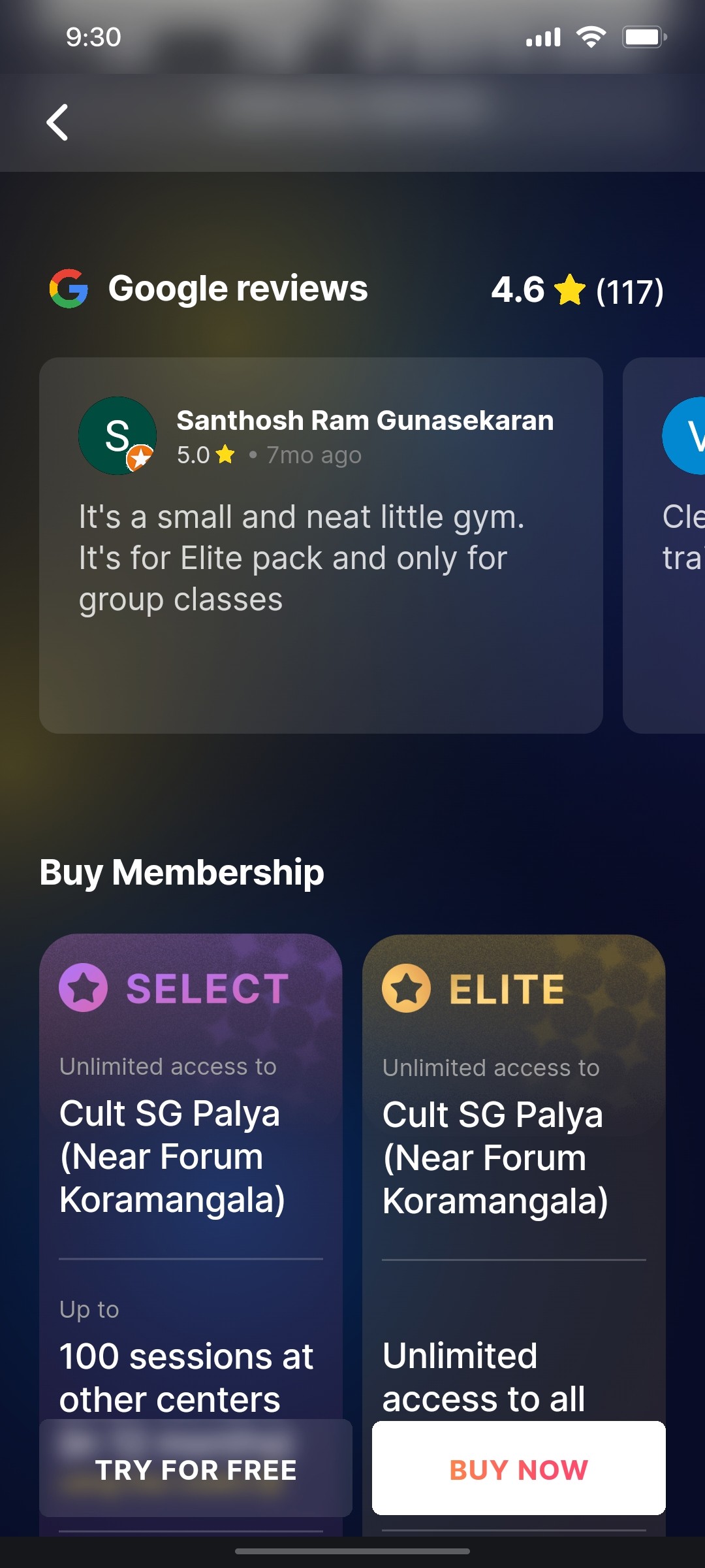 Cult.fit App Review Screen