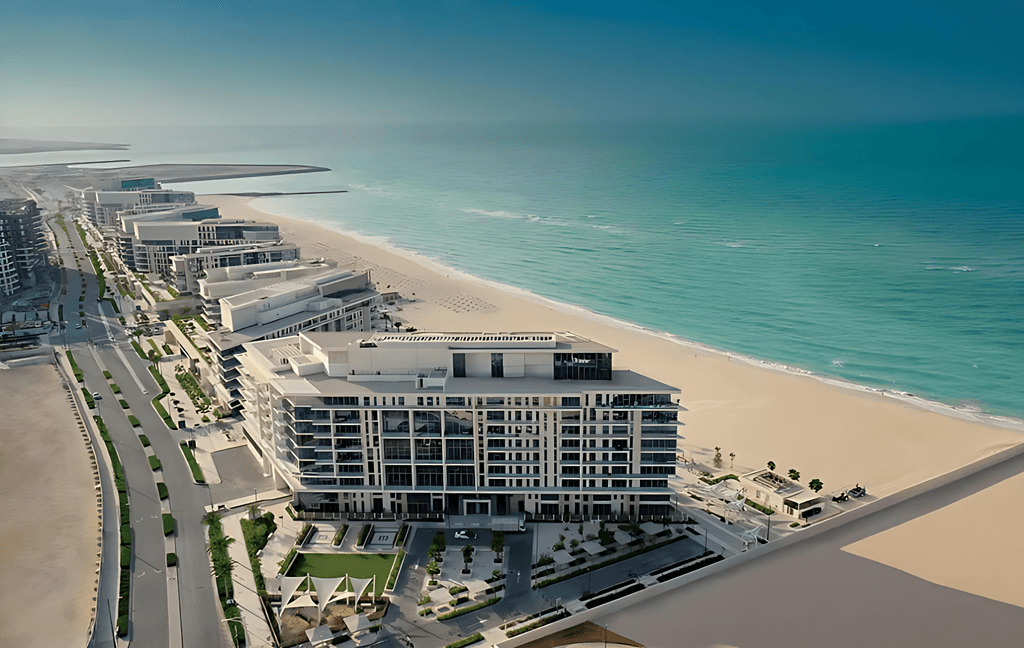 Beachfront apartments at Palm Jumeirah, showcasing modern architecture and stunning ocean views at Mamsha Al Saadiyat.