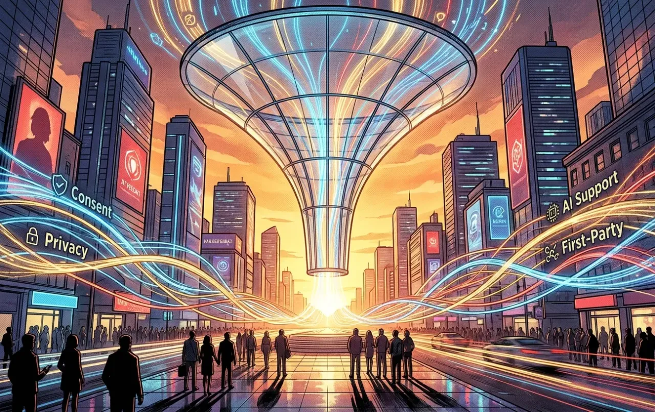 Futuristic cityscape by RockN' Socials, highlighting digital marketing trends.