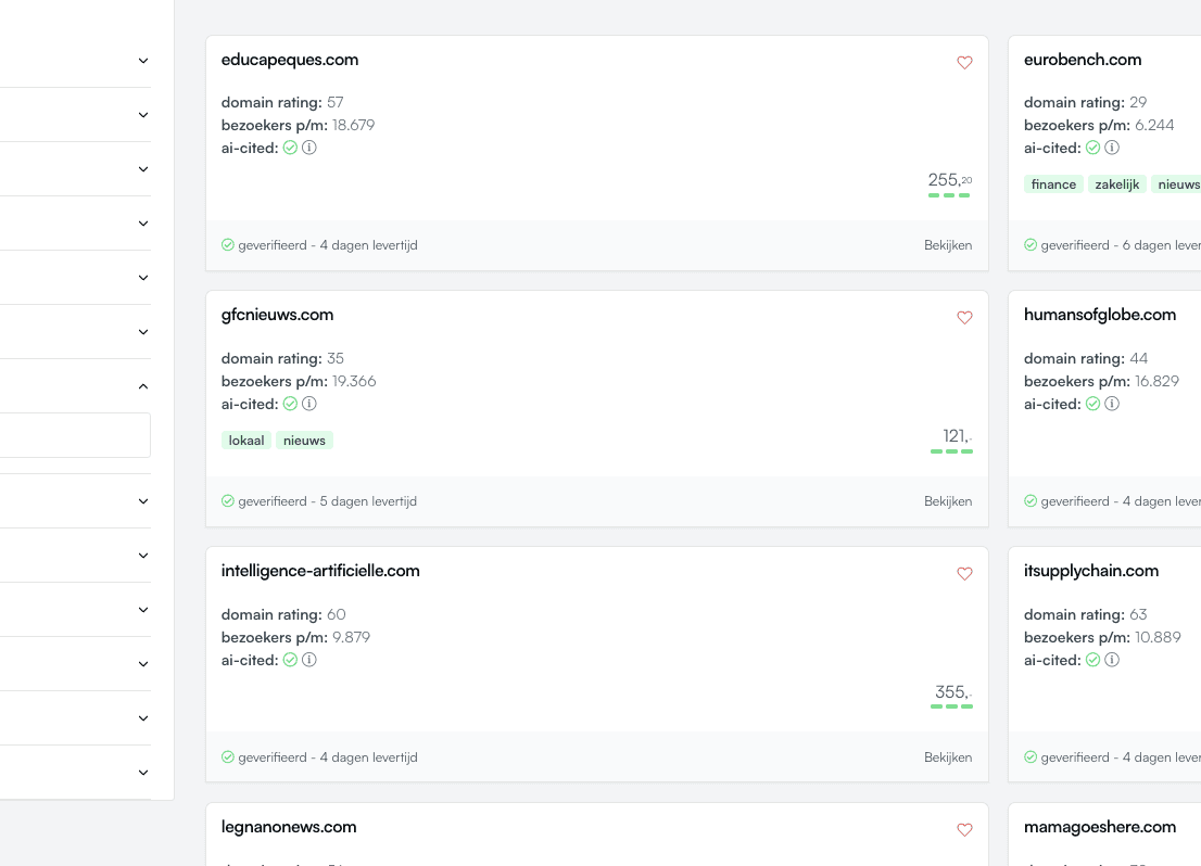 Foto van een paar backlinks verkrijgbaar op het backlink platform