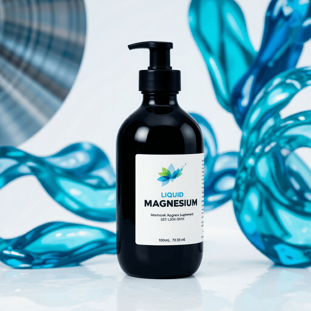 product photography of a bottle of liquid magnesium supplement