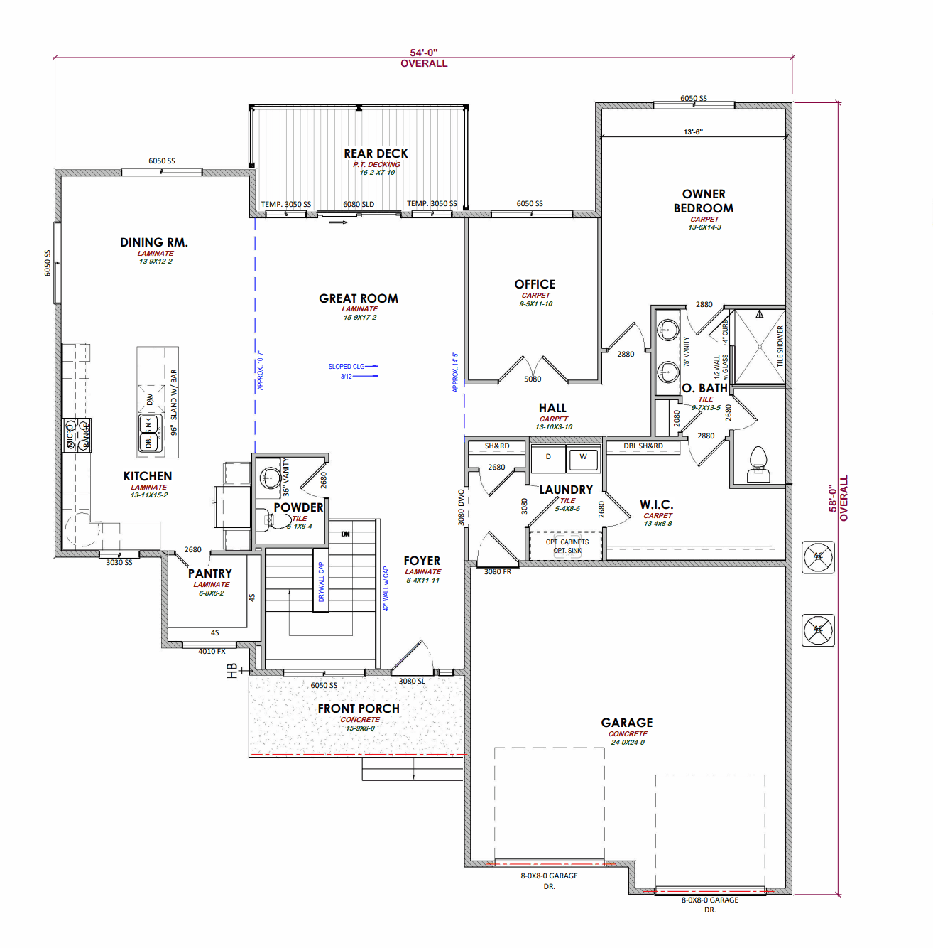 4 bed, 3.5 bath custom home floorplan
