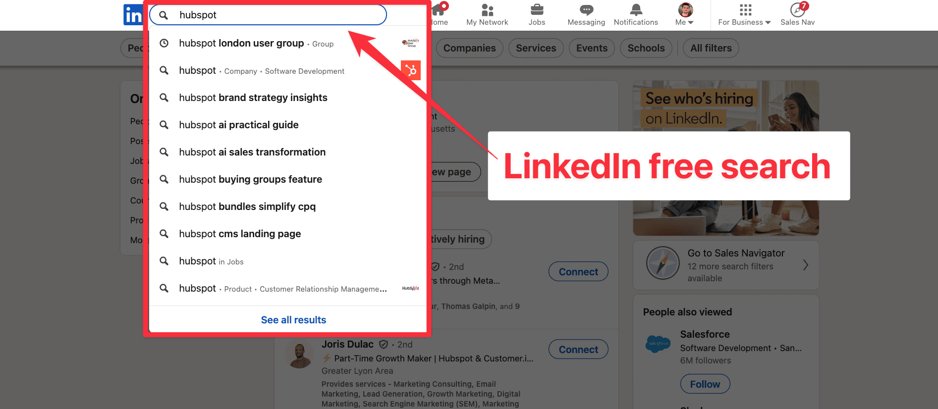 LinkedIn free search bar