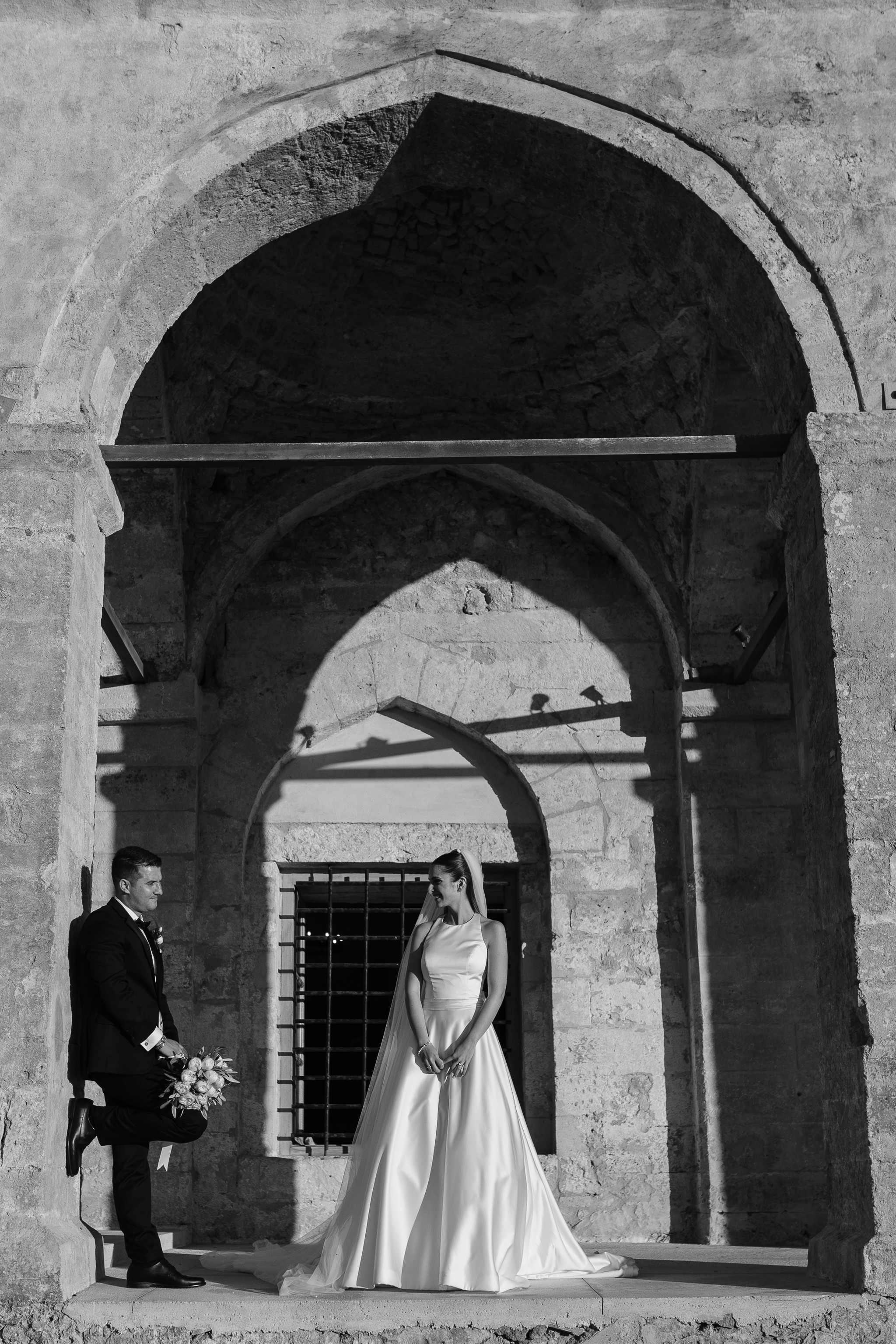 Exterior view of an exclusive traditional stone estate used as a luxury wedding venue in Greece
