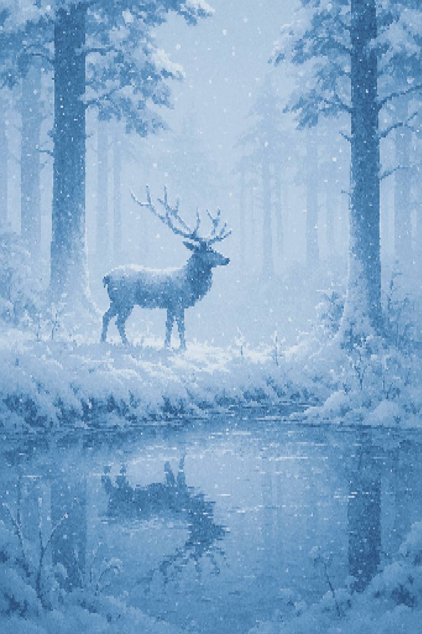 Snow, Pond, Antler