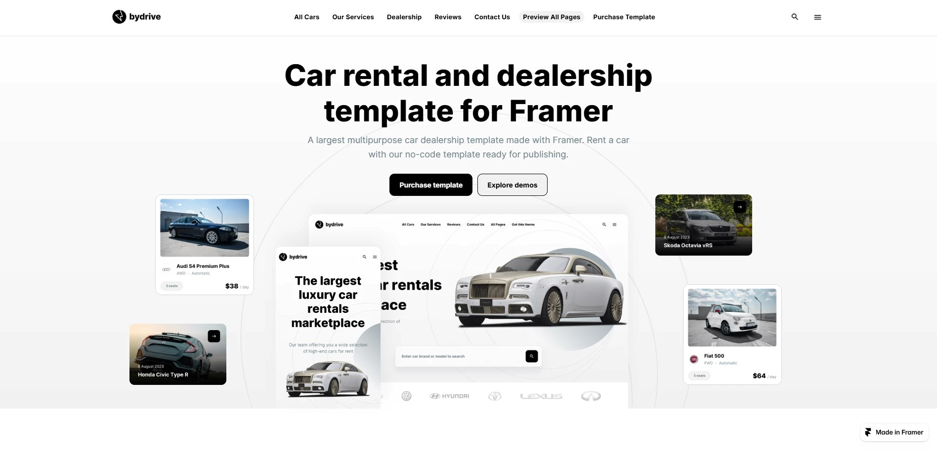 ByDrive service-oriented car workshop Framer template for auto repair website