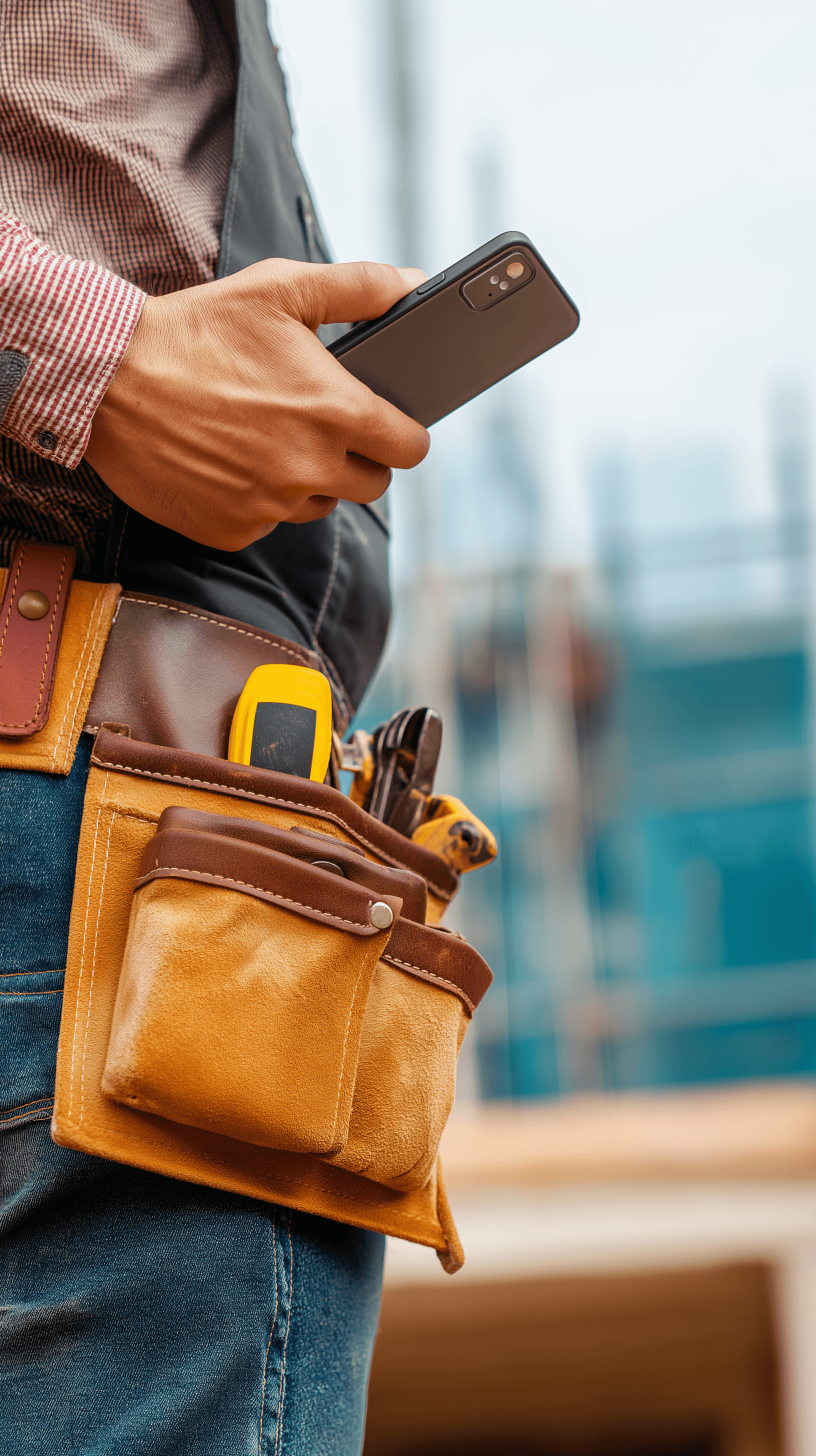 closeup of tradesmans toolbelt