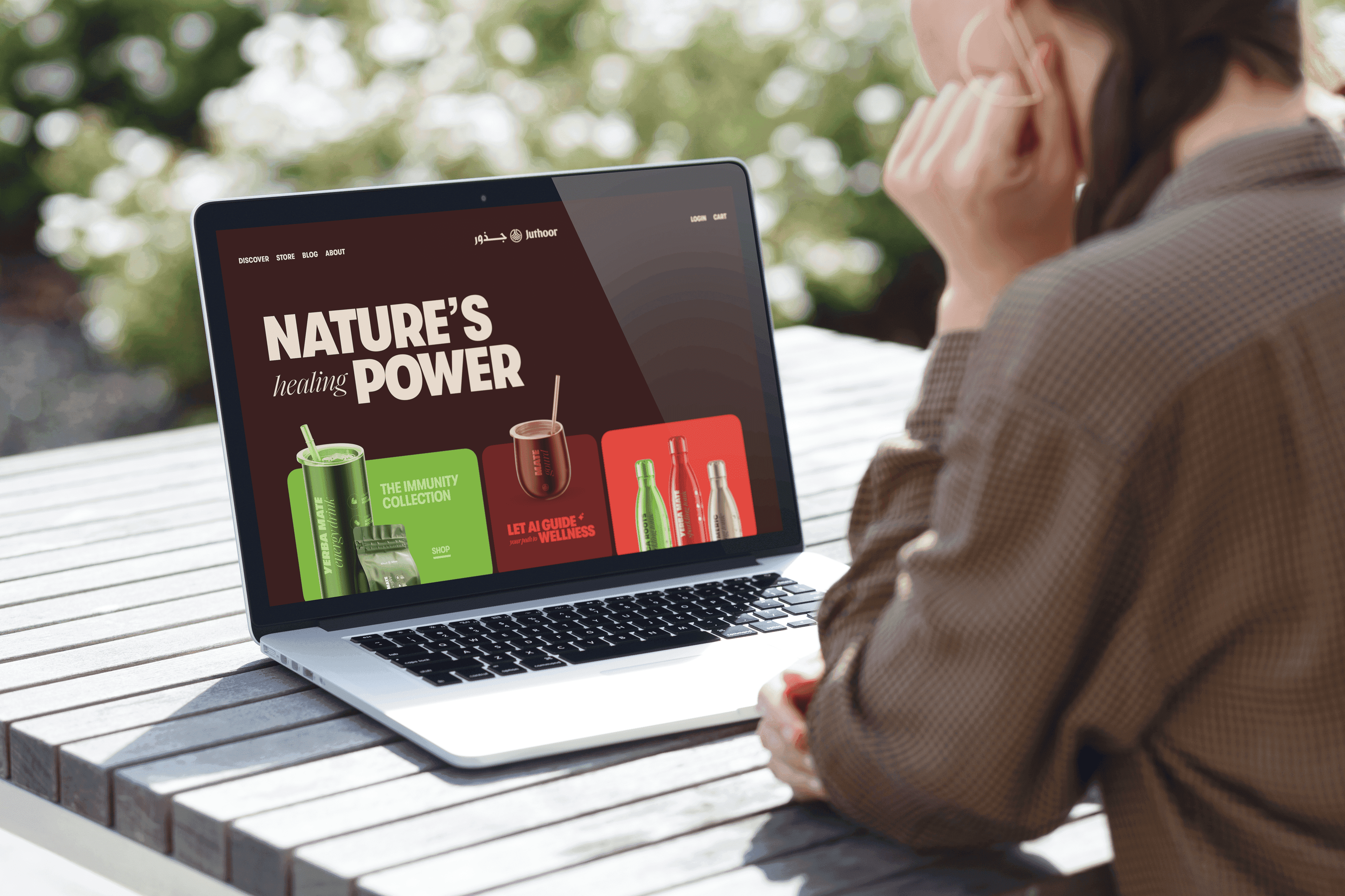 Ecommerce website for Juthoor botanical beverages showcasing modern design and functionality, designed by The Tomorrow Agency