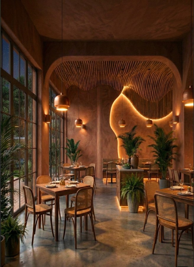 Comforting, well-lit restaurant by the nilgiris mountains