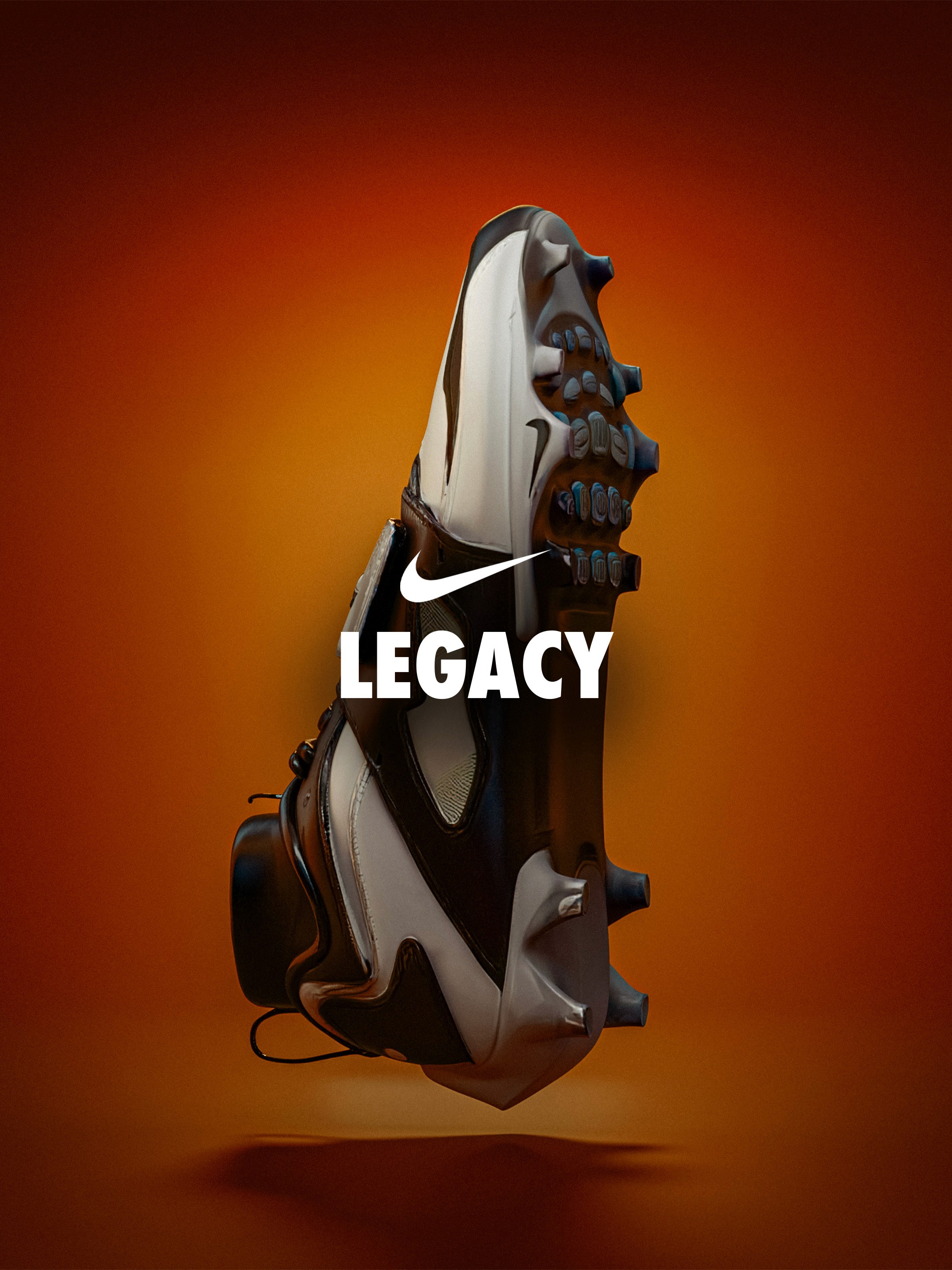 Affiche minimaliste Nike Legacy mettant en avant la semelle, conception par un graphiste à Colmar.