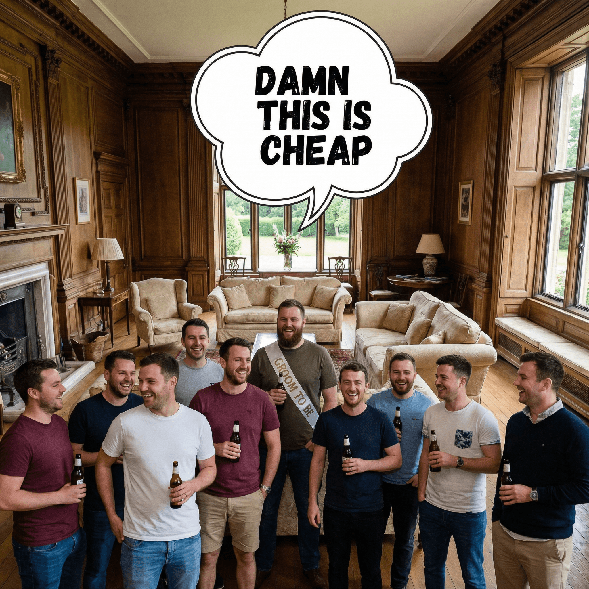 stag do group in a cheap mansion
