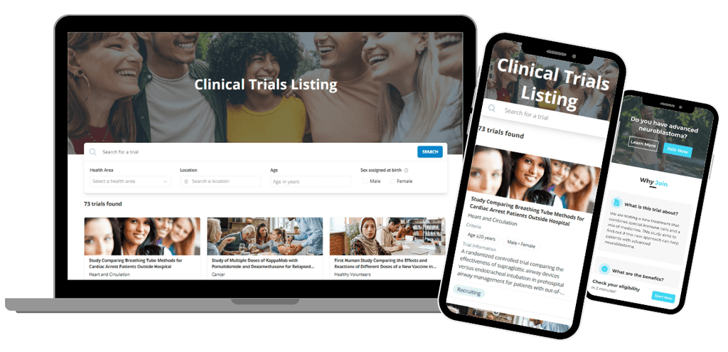 Image of Clinical Trials Listing displayed on laptop and smart phone