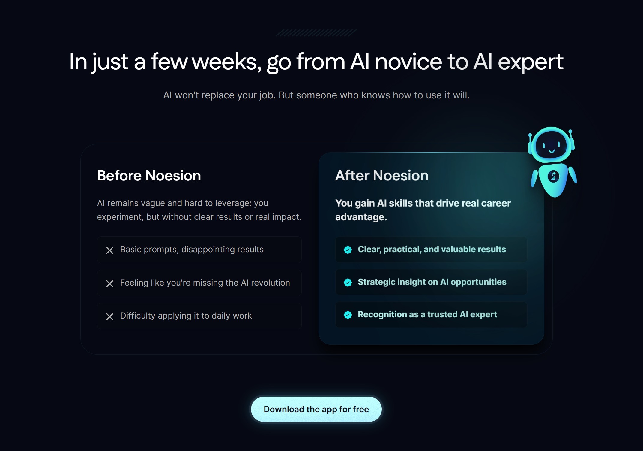 section avant après landing page noesion