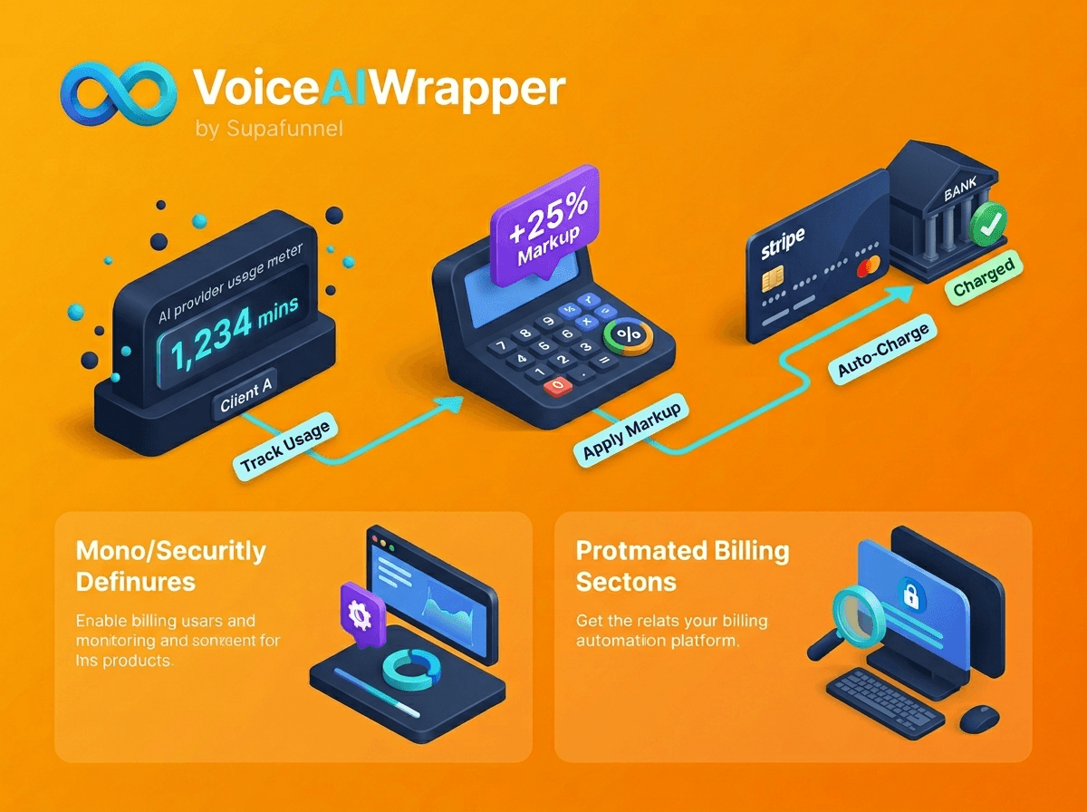 AI white label split feature with automated Stripe billing and usage markup, flexible subscription overage and multi-currency plans, and direct payments with zero margin sharing | VoiceAIWrapper.