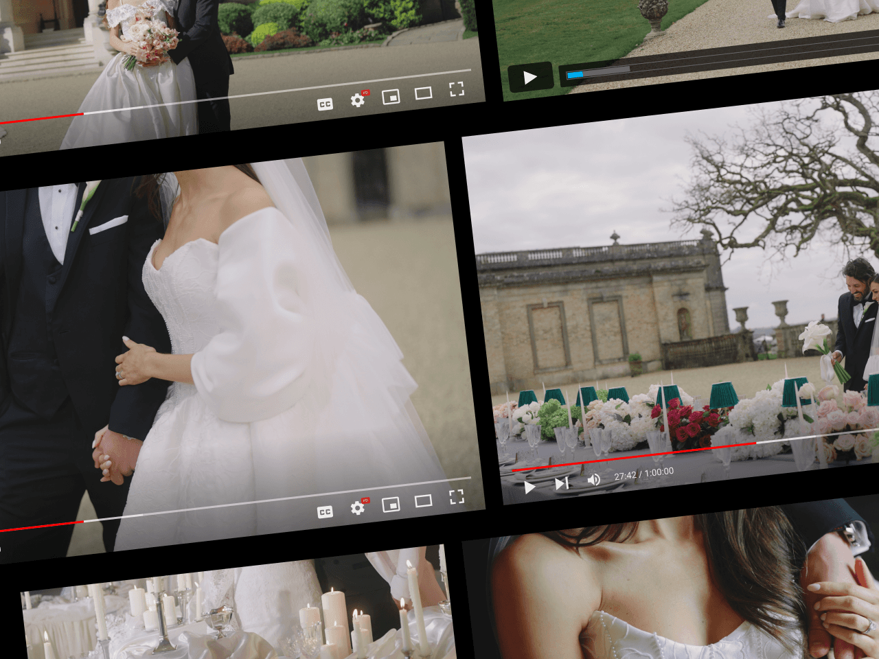External video link embedded inside a Vyredo wedding film gallery using YouTube, Vimeo or existing hosting.