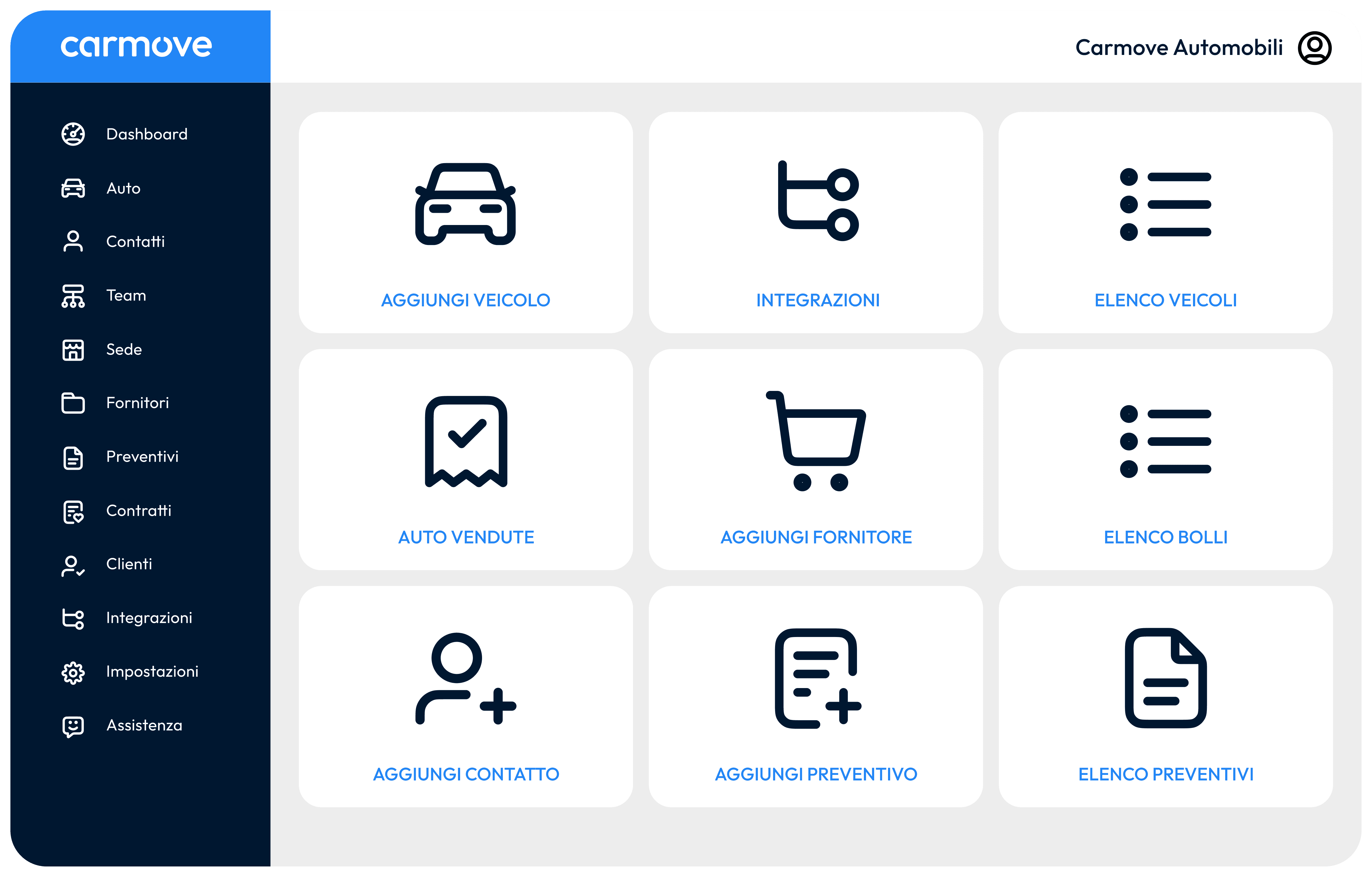 Mockup dell'interfaccia del gestionale Carmove