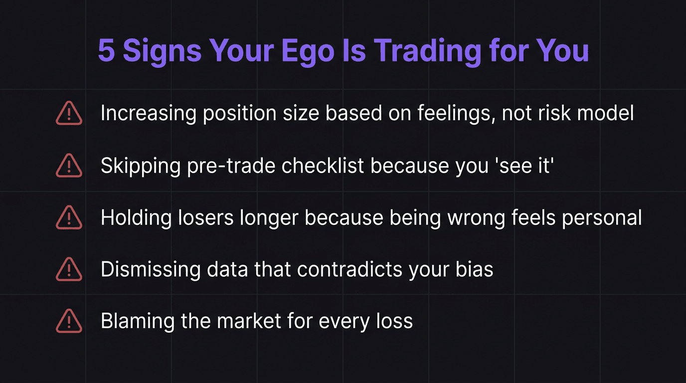 Checklist showing five signs ego is controlling your trading decisions