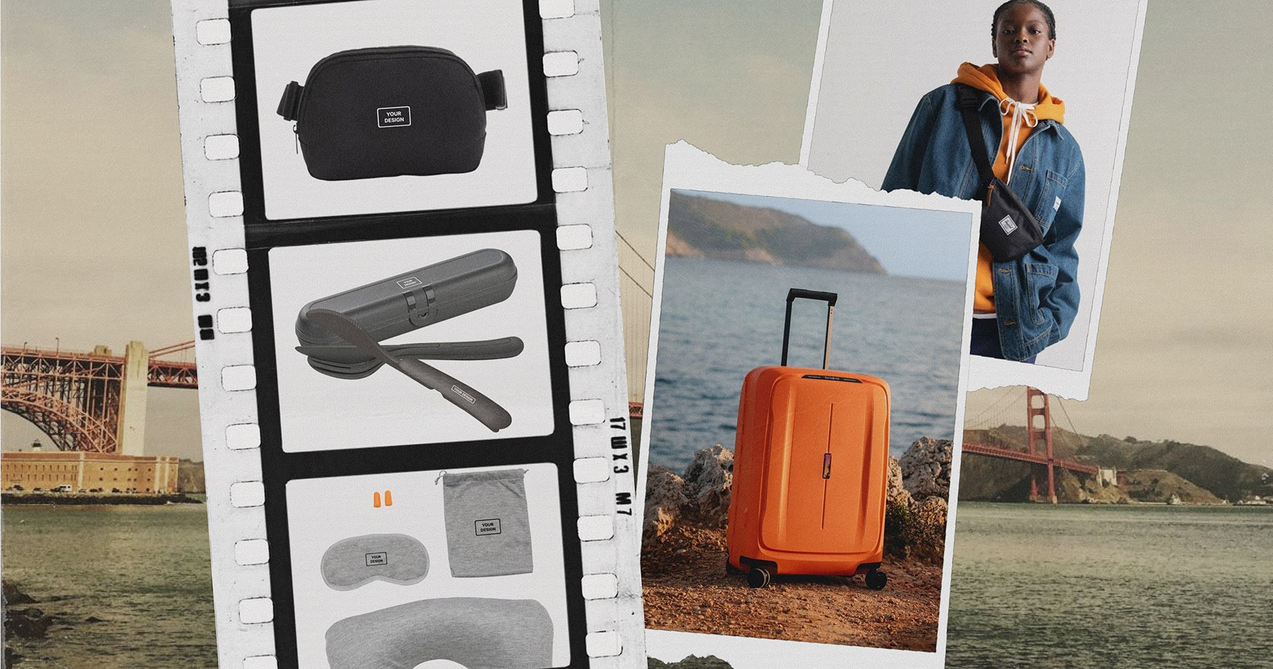 individuell gebrandete, umweltfreundliche Produkte, die Gepäck, Tasche, Reiseset zeigen