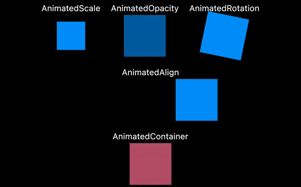 A gif of five different common Flutter animations.