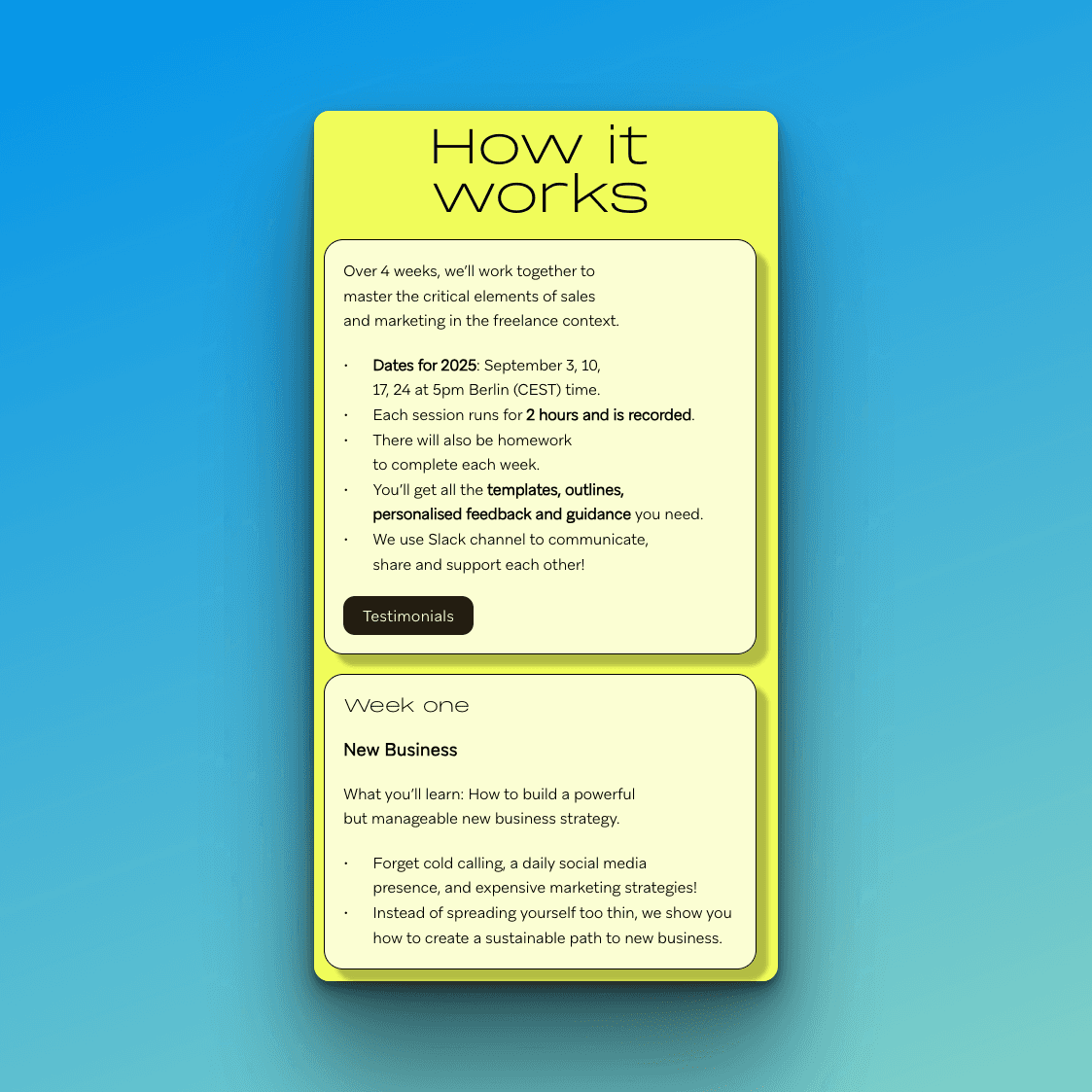 Screenshot sales for freelancers com how it works section mobile version