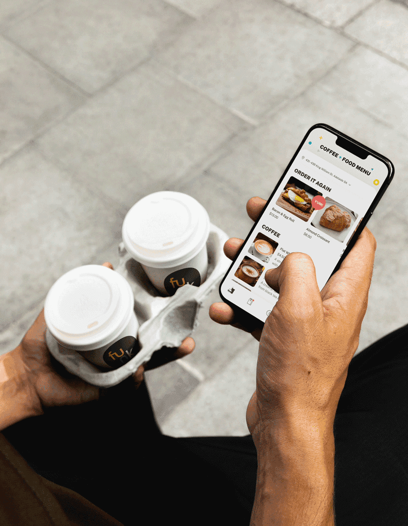 Person using the 'Funk Coffee + Food' app on their phone.