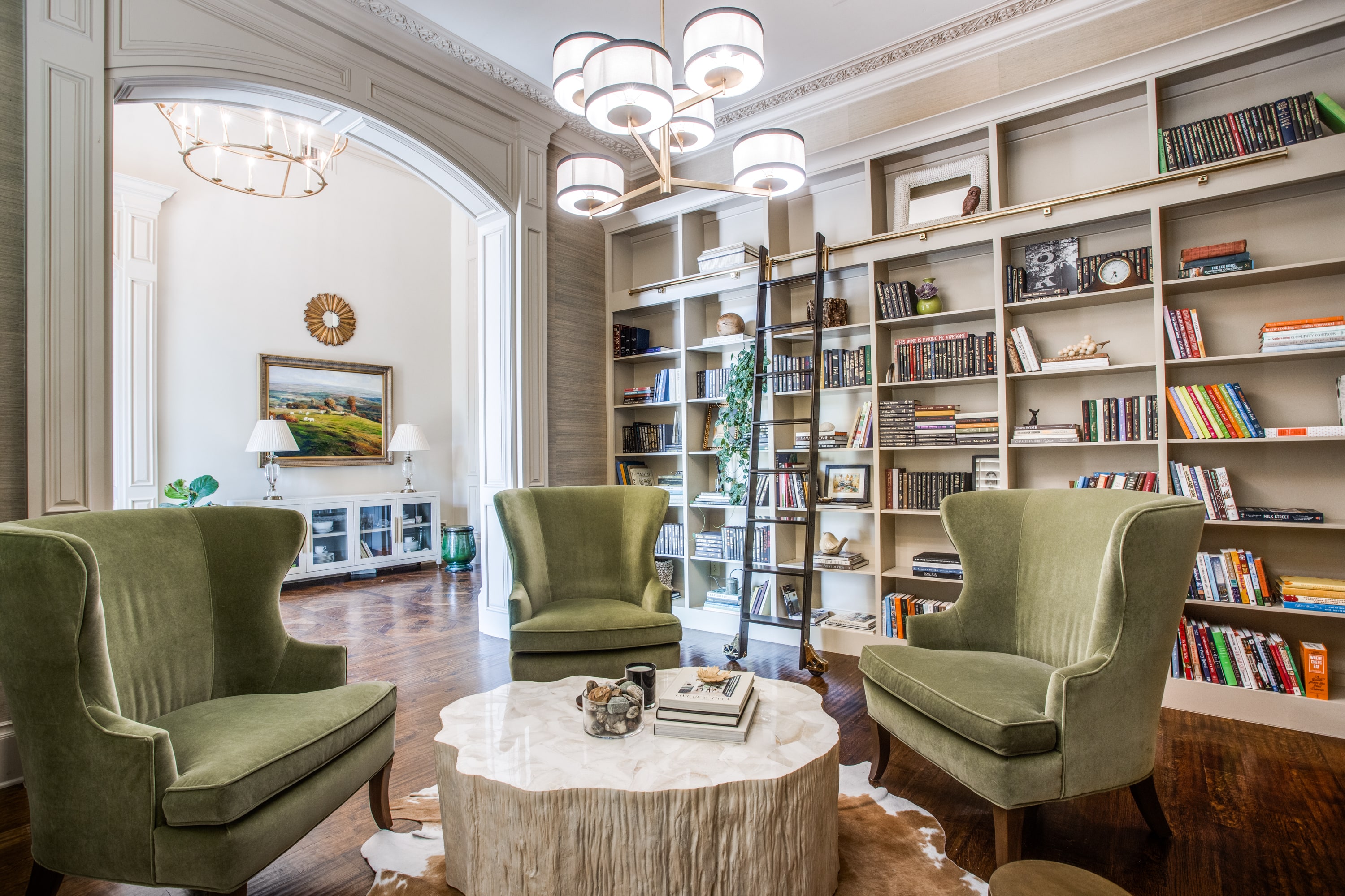 elegant conversation room and library remodel